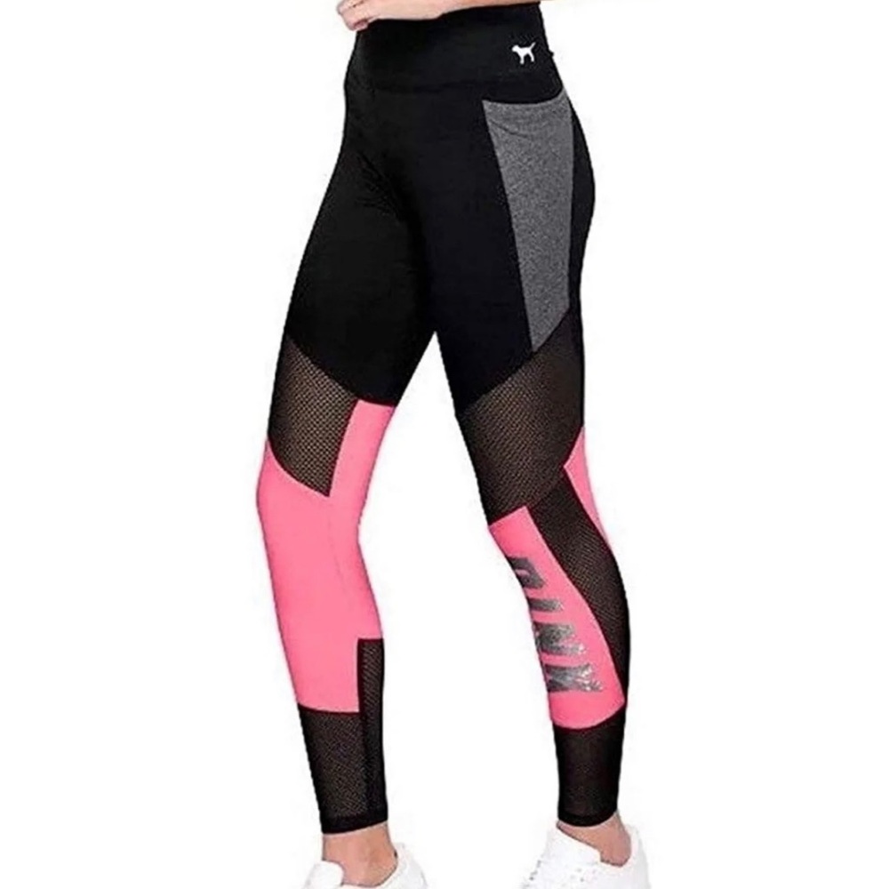 Victoria's Secret Pink Cotton Bling Glitter Legging Yoga Pocket Mesh